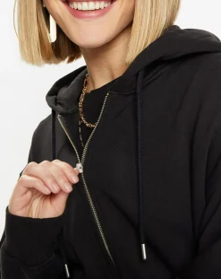 Galeries Lafayette Gilets Et Cardigans|Sweat zippé en Coton bio Mathalie à capuche noir