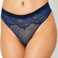 Huit Lingerie, Nuit|Tanga Fleur de Nuit bleu marine