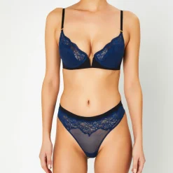 Huit Lingerie, Nuit|Tanga Fleur de Nuit bleu marine