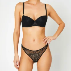 Huit Lingerie, Nuit|Tanga Flock noir