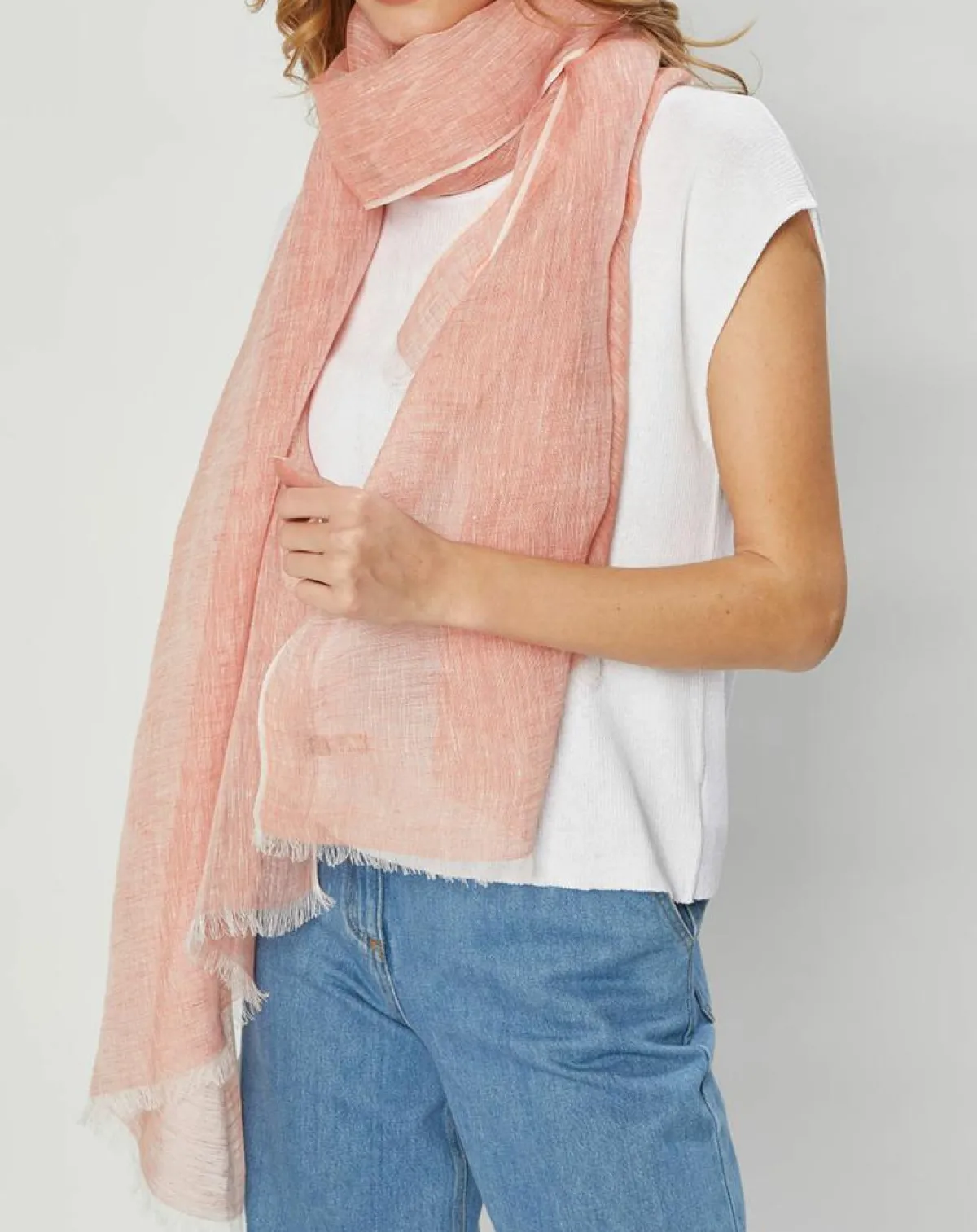 Petrusse Echarpes, Foulards|Étole 100% Lin Mosi corail - 70x200 cm