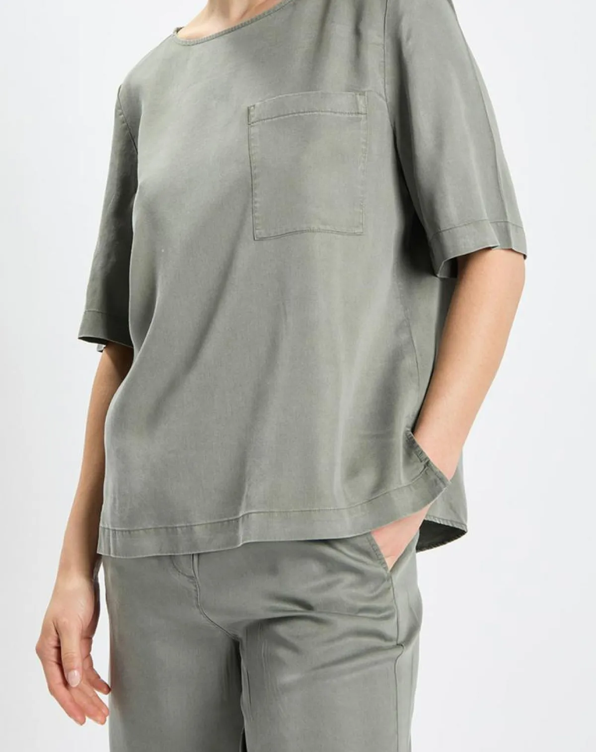 Marc O'Polo Tops Et Blouses|Top ample en Lyocell fluide kaki grisé