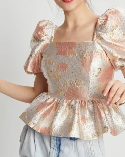 Manoush Tops Et Blouses|Top Brocard imprimé rose pâle/doré