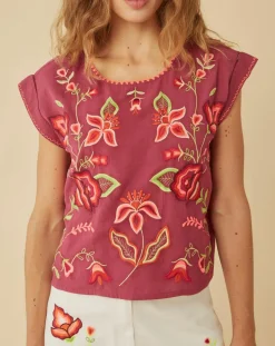 Manoush Tops Et Blouses|Top brodé Mexico imprimé cassis