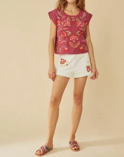 Manoush Tops Et Blouses|Top brodé Mexico imprimé cassis