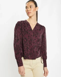 Galeries Lafayette Tops Et Blouses|Top cache-cœur Caprice imprimé fantaisie lie de vin