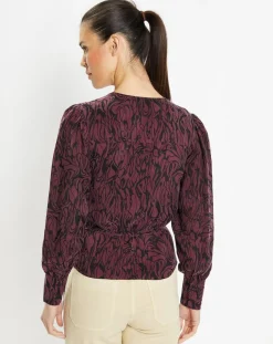 Galeries Lafayette Tops Et Blouses|Top cache-cœur Caprice imprimé fantaisie lie de vin