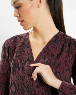 Galeries Lafayette Tops Et Blouses|Top cache-cœur Caprice imprimé fantaisie lie de vin