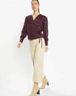 Galeries Lafayette Tops Et Blouses|Top cache-cœur Caprice imprimé fantaisie lie de vin