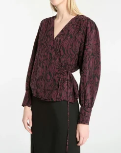 Galeries Lafayette Tops Et Blouses|Top cache-cœur Caprice imprimé fantaisie lie de vin