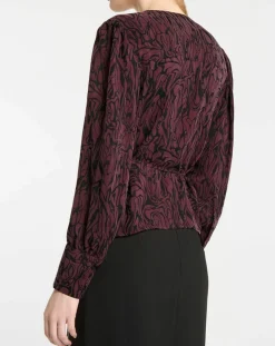 Galeries Lafayette Tops Et Blouses|Top cache-cœur Caprice imprimé fantaisie lie de vin