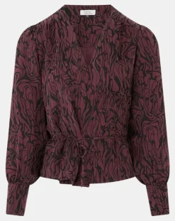 Galeries Lafayette Tops Et Blouses|Top cache-cœur Caprice imprimé fantaisie lie de vin