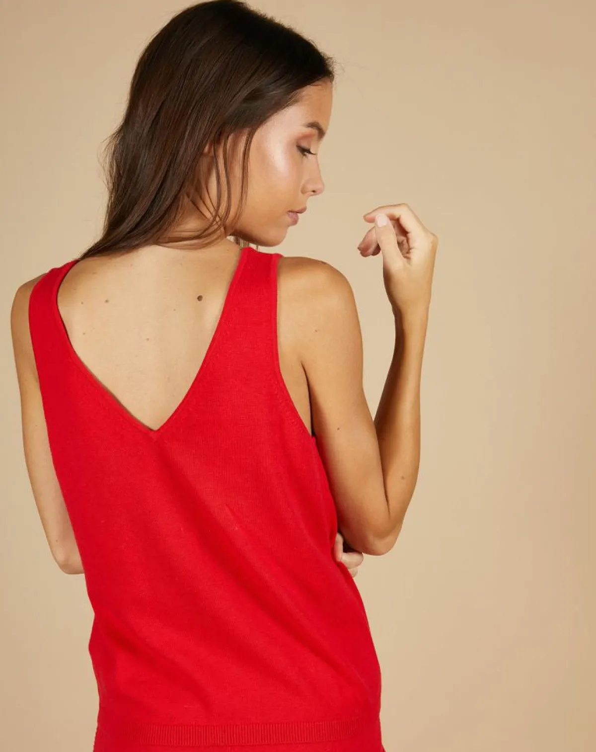 Cashmere Tribu Tops Et Blouses|Top en Coton & Cachemire Juliette fines bretelles groseille