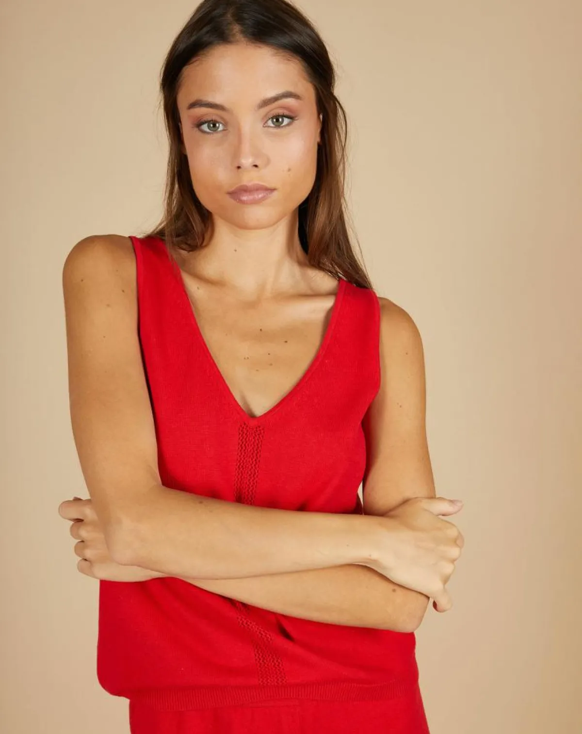 Cashmere Tribu Tops Et Blouses|Top en Coton & Cachemire Juliette fines bretelles groseille