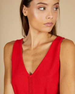 Cashmere Tribu Tops Et Blouses|Top en Coton & Cachemire Juliette fines bretelles groseille