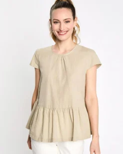 Esprit Tops Et Blouses|Top en Lin à volant sans manches beige/vert
