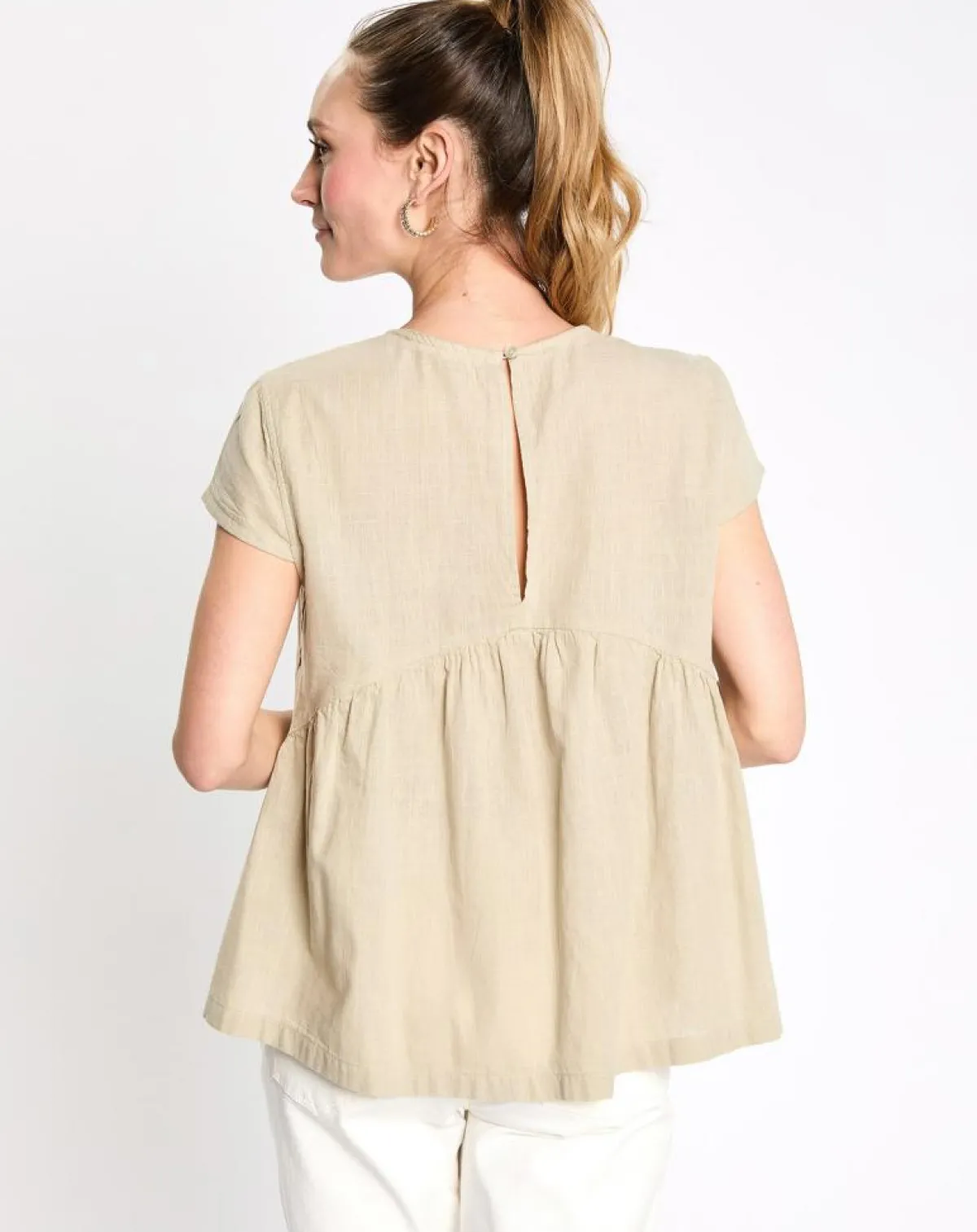 Esprit Tops Et Blouses|Top en Lin à volant sans manches beige/vert