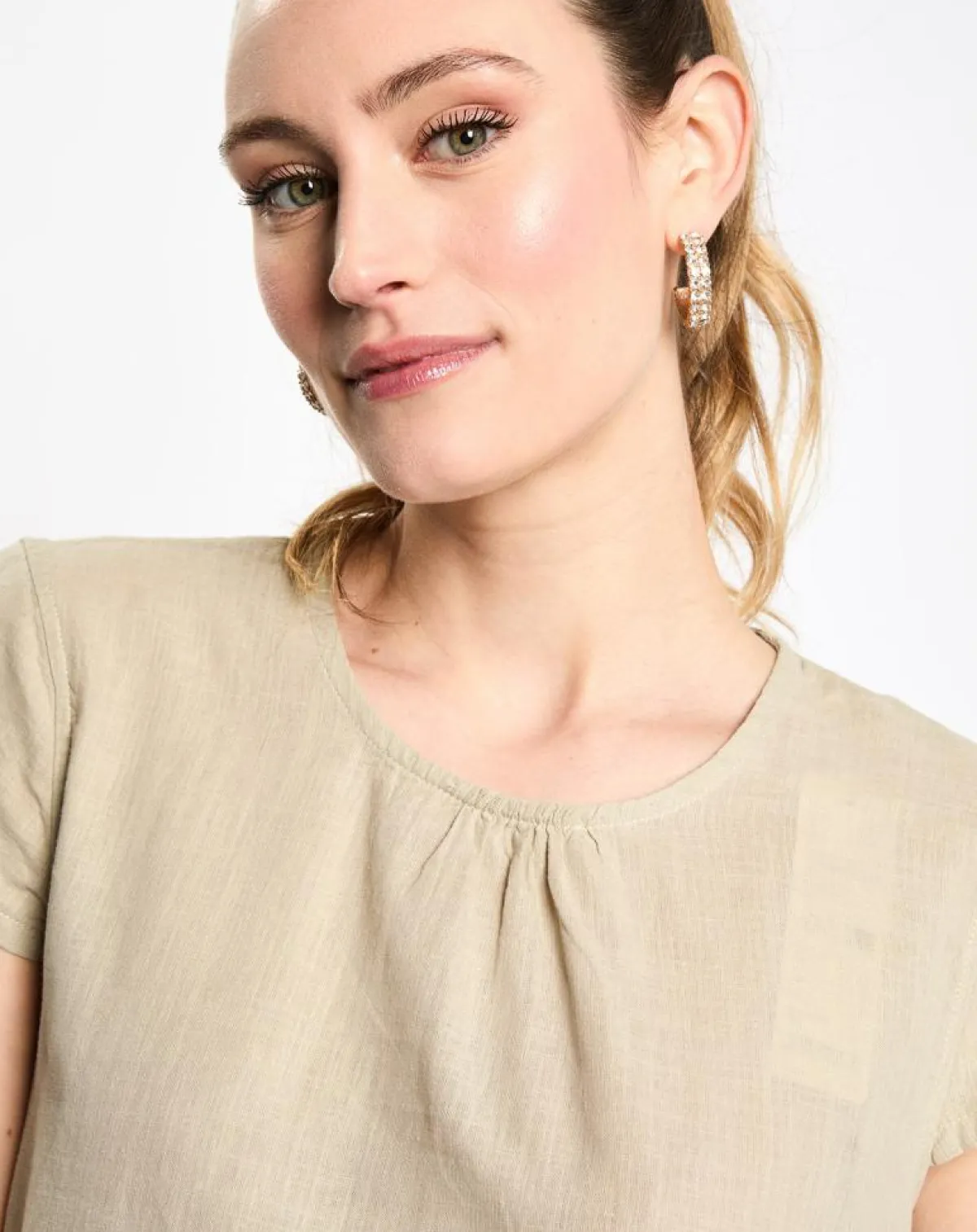 Esprit Tops Et Blouses|Top en Lin à volant sans manches beige/vert