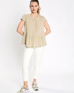 Esprit Tops Et Blouses|Top en Lin à volant sans manches beige/vert