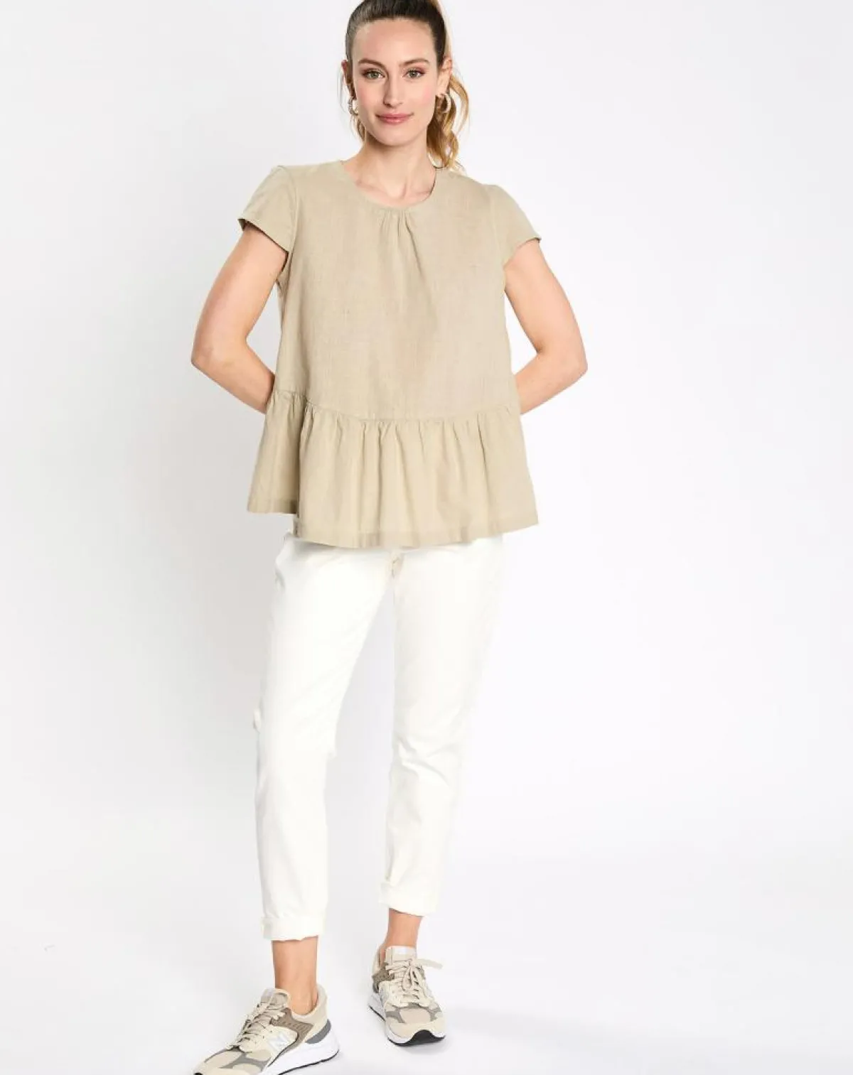 Esprit Tops Et Blouses|Top en Lin à volant sans manches beige/vert