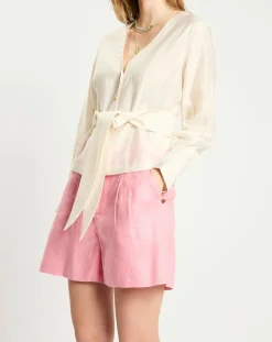 Scotch & Soda Tops Et Blouses|Top en Lin mélangé ceinturé écru