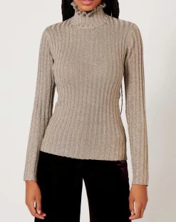 Manoush Tops Et Blouses|Top en maille Funnel Neck Cote Lurex argenté