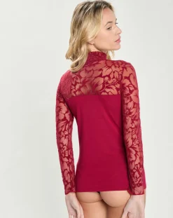 Mare Tops Et Blouses|Top en micromodal dentelle manches longues rouge