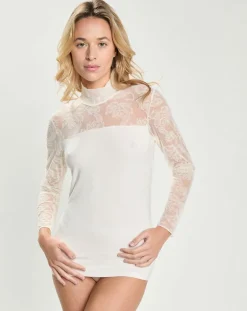 Mare Tops Et Blouses|Top en micromodal dentelle manches longues naturel