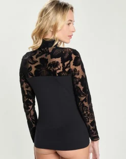 Mare Tops Et Blouses|Top en micromodal dentelle manches longues noir