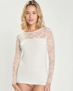 Mare Tops Et Blouses|Top en micromodal dentelle manches longues naturel