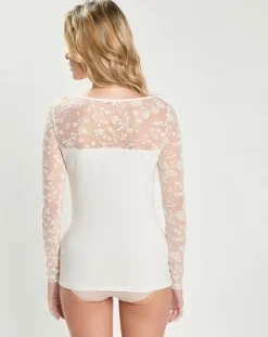 Mare Tops Et Blouses|Top en micromodal dentelle manches longues naturel