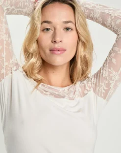 Mare Tops Et Blouses|Top en micromodal dentelle manches longues naturel