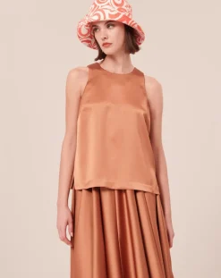 Tara Jarmon Tops Et Blouses|Top en satin fluide cognac