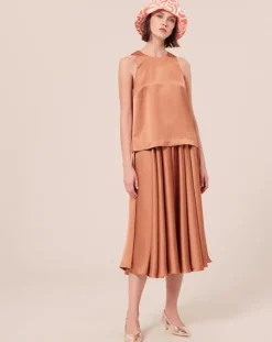 Tara Jarmon Tops Et Blouses|Top en satin fluide cognac