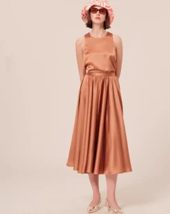 Tara Jarmon Tops Et Blouses|Top en satin fluide cognac