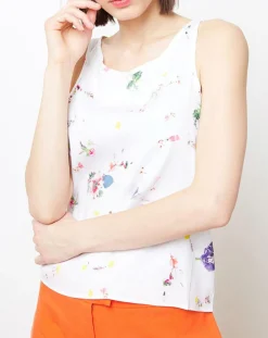 Cacharel Tops Et Blouses|Top en Soie mélangé imprimé floral blanc