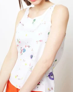 Cacharel Tops Et Blouses|Top en Soie mélangé imprimé floral blanc