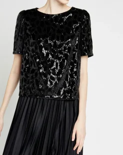 Caroll Tops Et Blouses|Top en Velours & Sequins Casey noir