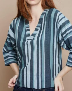 Mare di Latte Tops Et Blouses|Top Ferah Essaouira Stripes vert sapin/vert pâle
