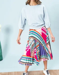 Caroll Tops Et Blouses|Top fluide unie Lina avec surpiqûres bleu ciel