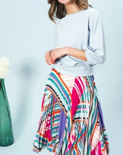 Caroll Tops Et Blouses|Top fluide unie Lina avec surpiqûres bleu ciel