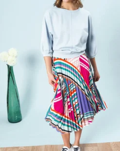 Caroll Tops Et Blouses|Top fluide unie Lina avec surpiqûres bleu ciel