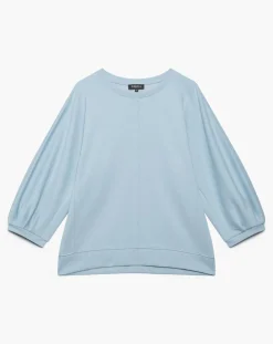 Caroll Tops Et Blouses|Top fluide unie Lina avec surpiqûres bleu ciel