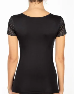 Mare Tops Et Blouses|Top manches courtes en Laine mélangée dentelle noir