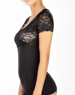 Mare Tops Et Blouses|Top manches courtes en Laine mélangée dentelle noir