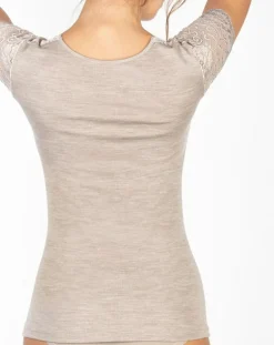 Mare Tops Et Blouses|Top manches courtes en Laine mélangée dentelle beige