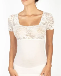 Mare Tops Et Blouses|Top manches courtes en Laine mélangée dentelle ivoire