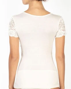 Mare Tops Et Blouses|Top manches courtes en Laine mélangée dentelle ivoire