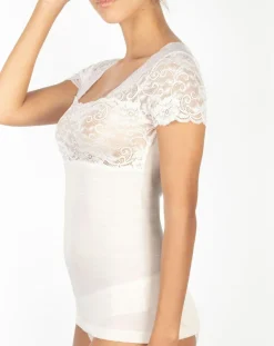 Mare Tops Et Blouses|Top manches courtes en Laine mélangée dentelle ivoire
