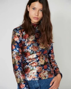 Manoush Tops Et Blouses|Top Roses à sequins encre